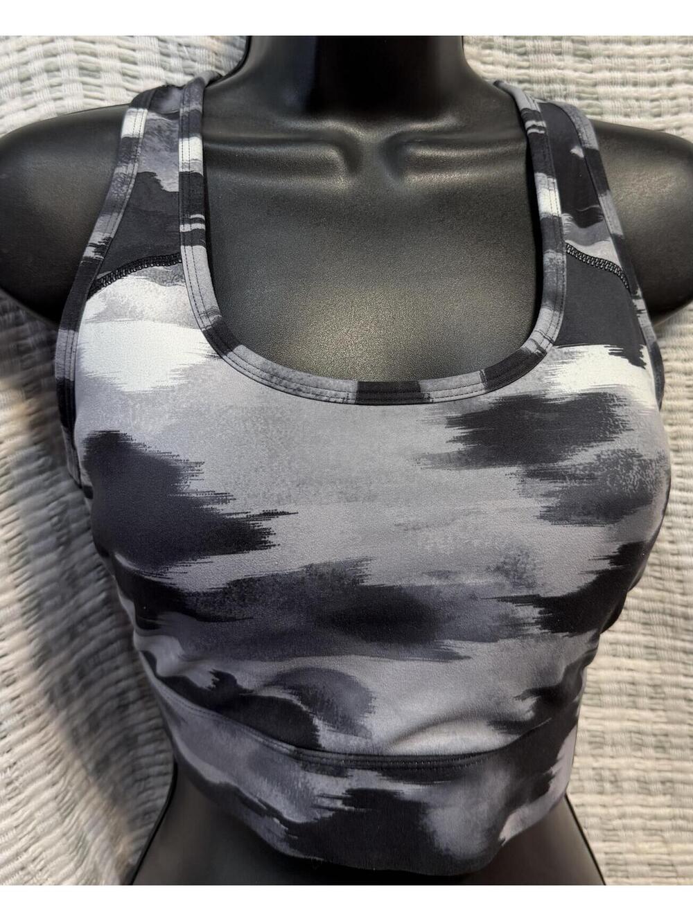 Reebok Women's Padded Racerback Sports Bra Black Gray White Size L